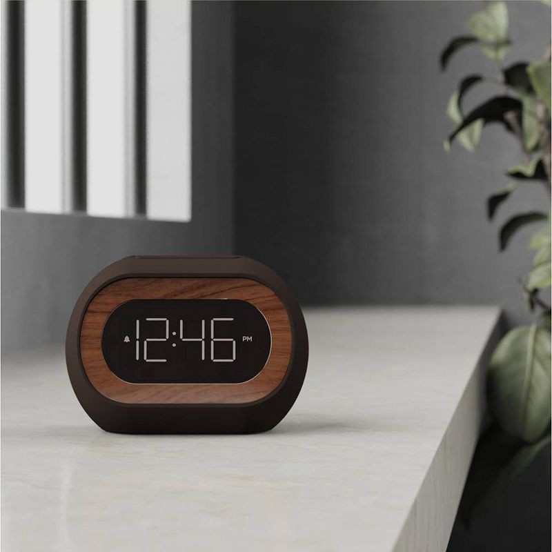 slide 1 of 4, Capsule Alarm Table Clock Black - Capello: LED Display, Wood Accent, Modern Bedroom & Bedside Design, 1 ct