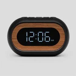 Capsule Alarm Table Clock Black - Capello: LED Display, Wood Accent, Modern Bedroom & Bedside Design
