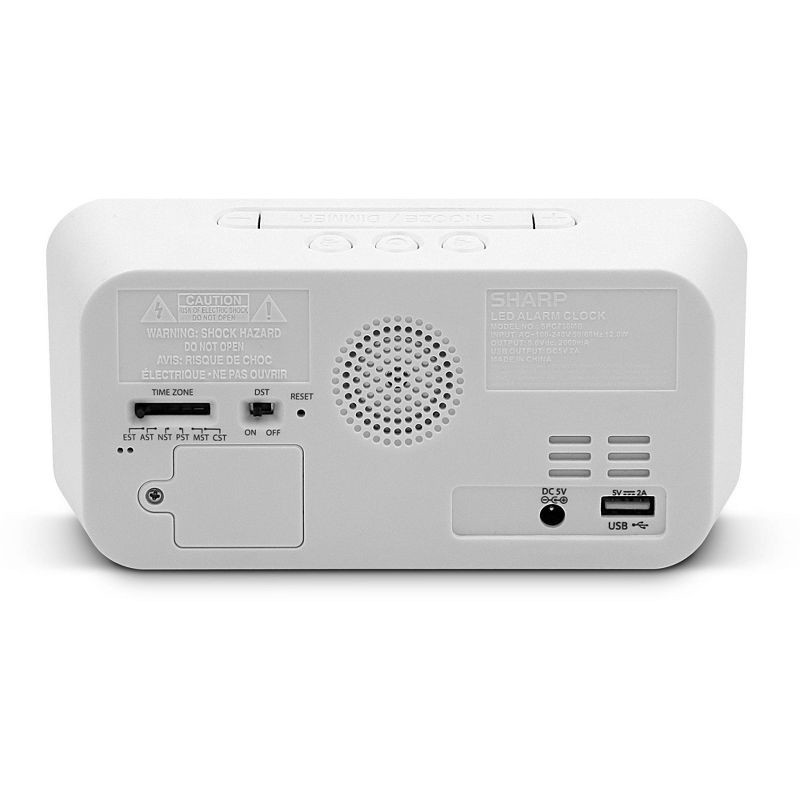 slide 3 of 4, AccuSet Jumbo Mirror Display Alarm Clock White - Sharp: Modern Bedside LED Clock with USB Port, 1 ct