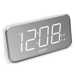 AccuSet Jumbo Mirror Display Alarm Clock White - Sharp: Modern Bedside LED Clock with USB Port