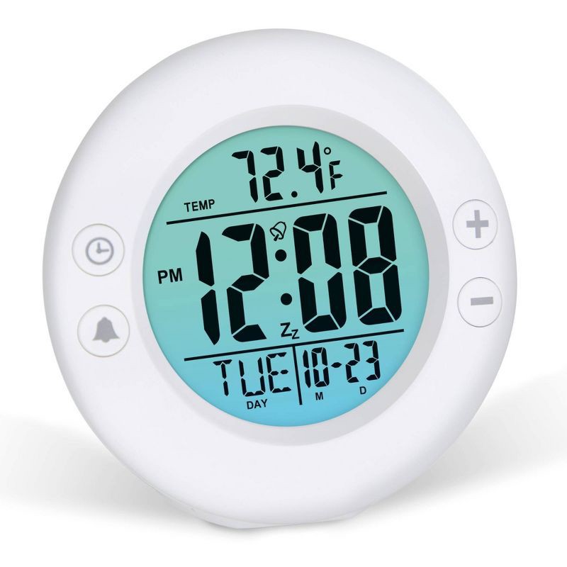 slide 2 of 4, Digital Color Fade Alarm Clock White - Westclox: Modern Style, Bedroom & Bedside, Battery Operated, 1 ct