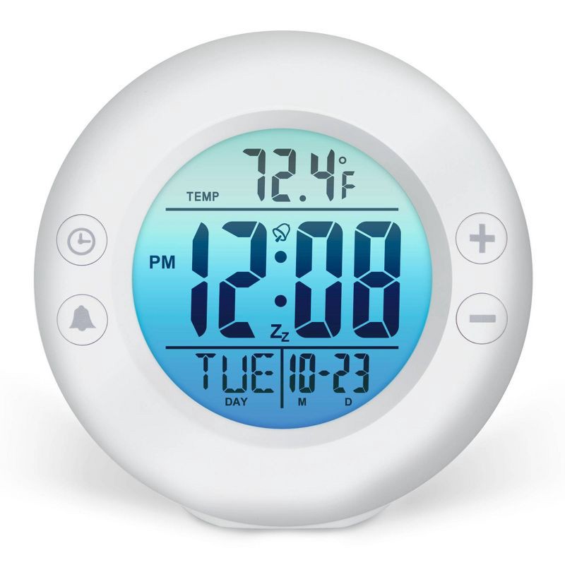 slide 3 of 4, Digital Color Fade Alarm Clock White - Westclox: Modern Style, Bedroom & Bedside, Battery Operated, 1 ct