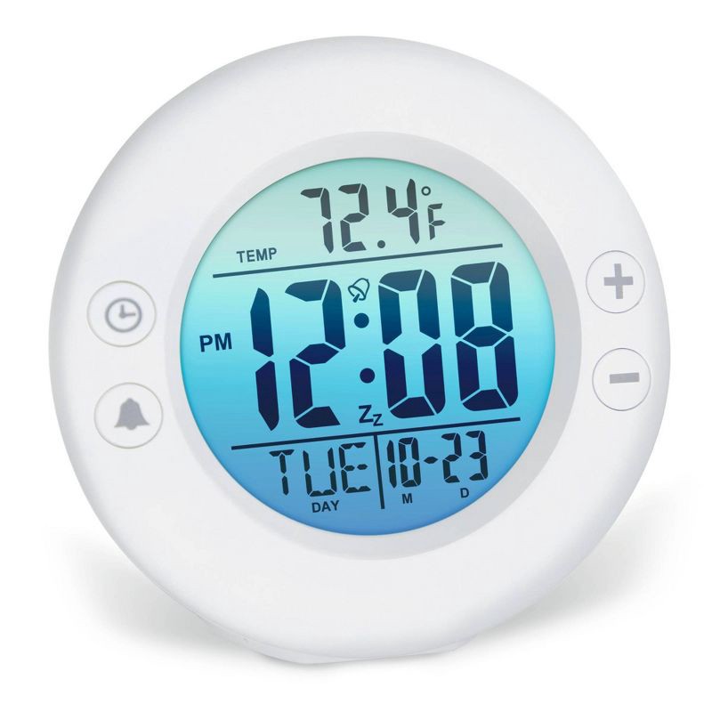 slide 4 of 4, Digital Color Fade Alarm Clock White - Westclox: Modern Style, Bedroom & Bedside, Battery Operated, 1 ct