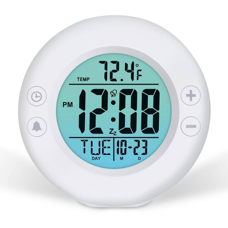 slide 1 of 4, Digital Color Fade Alarm Clock White - Westclox: Modern Style, Bedroom & Bedside, Battery Operated, 1 ct