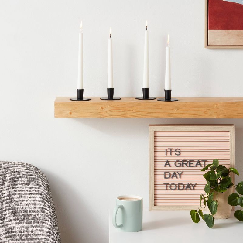 slide 2 of 3, 4pk Small Taper Candle Holders Black - Room Essentials™: Iron Set for Home Decor, Fits 1.5" Candles, 4 ct