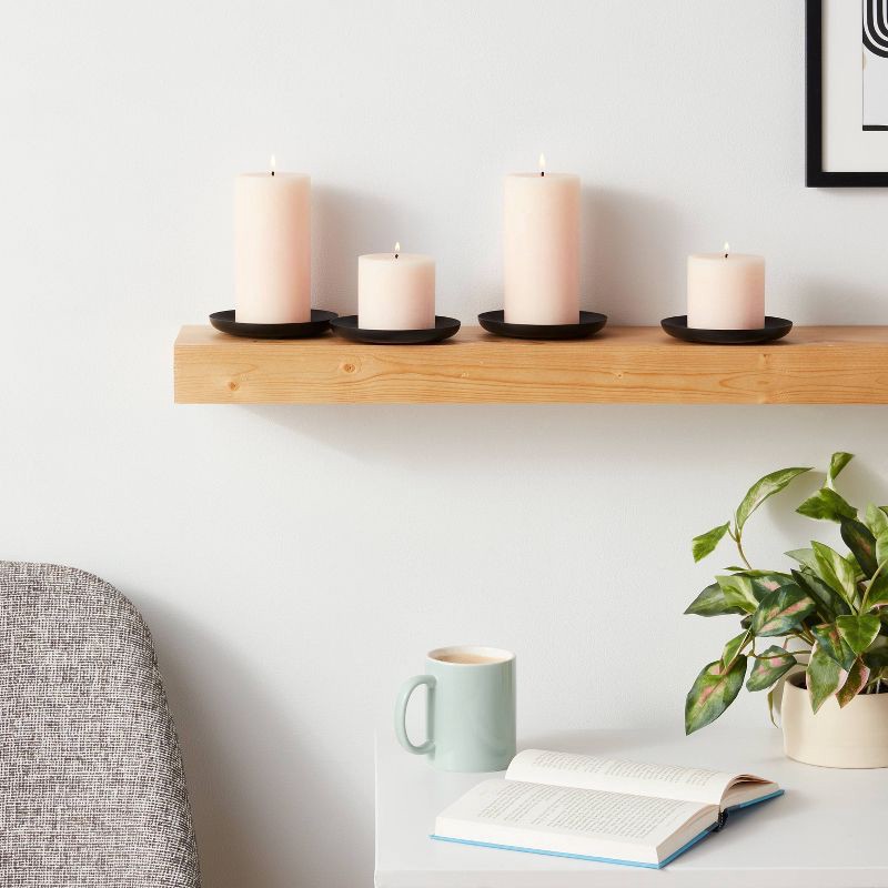 slide 2 of 3, 4pk Small Metal Plates Candle Holders Black - Room Essentials™: Iron Candlestick Set for Modern Decor, 4 ct