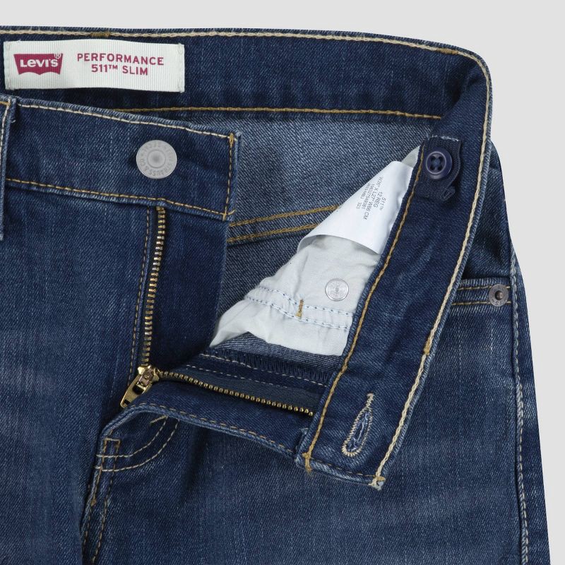 slide 12 of 12, Levi's® Boys' 511 Slim Fit Performance Jeans - Dark Wash 14: Midweight Denim, Stretch, Mid Rise, Fly Button & Zipper, 1 ct