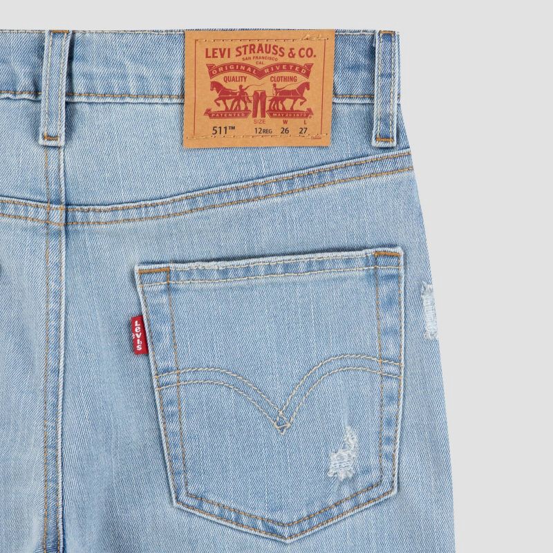 slide 9 of 15, Levi's® Boys' 511 Slim Fit Performance Jeans - Light Wash 10: Midweight Cotton Blend, Stretch Knit, Skinny Leg, Mid Rise, 26" Inseam, 1 ct