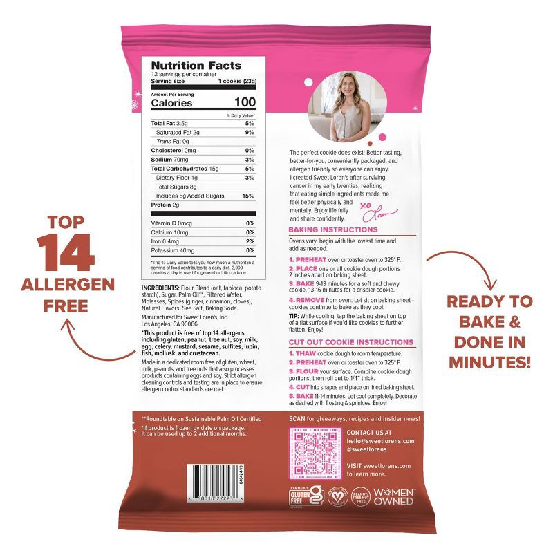 slide 4 of 9, Sweet Loren's Gluten Free Vegan Gingerbread Cookie Dough - 9.6oz/12ct, 12 ct; 9.6 oz