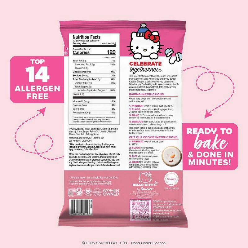 slide 4 of 8, Sweet Loren's Hello Kitty Gluten Free Vegan Sugar Cookie Dough - 12oz/12ct, 12 ct; 12 oz