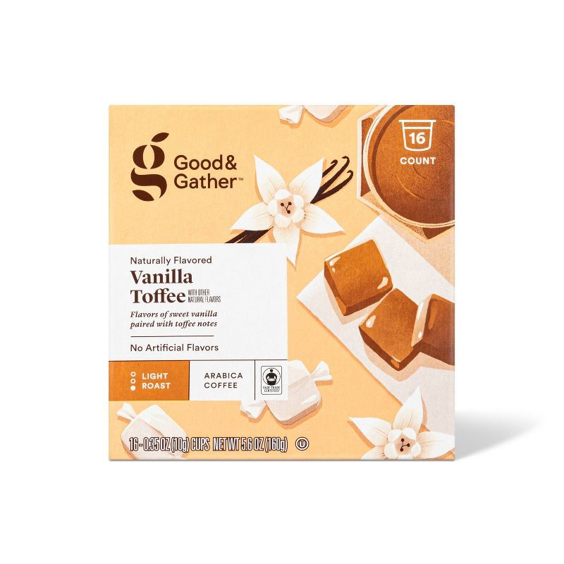 slide 1 of 3, Naturally Flavored Vanilla Toffee with Other Natural Flavors Light Roast Arabica Coffee - 16ct - Good & Gather™, 16 ct