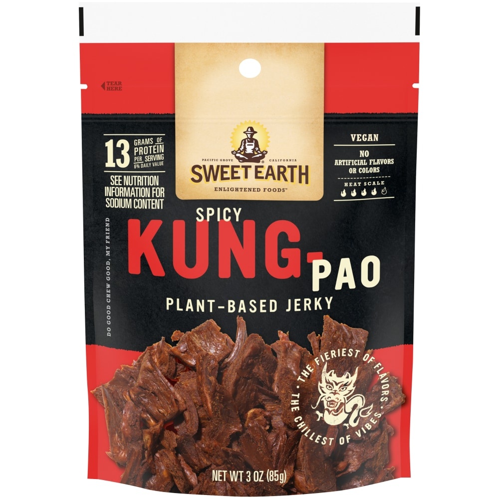 slide 1 of 1, Sweet Earth Spicy Kung Pao Plant-Based Jerky, 3 oz