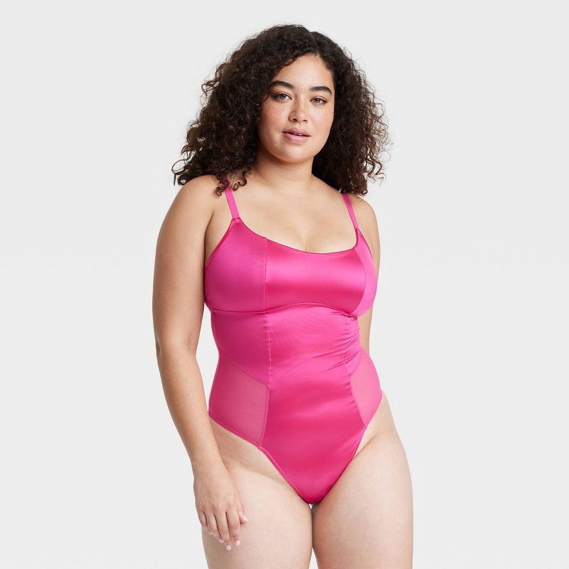 Women's Satin Bodysuit - Colsie Pink S 1 ct