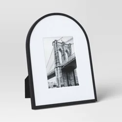 9"x12" Matted to 5"x7" Aluminum Arch Table Frame Black - Threshold™: Modern Half Moon Picture Display, Easel Back