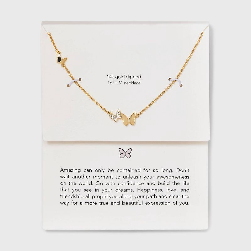 slide 1 of 4, 14k Gold Dipped Cubic Zirconia Triple Butterfly Station Necklace - Gold: Inspirational Jewelry, Nickel-Free, 16-19" Length, 1 ct