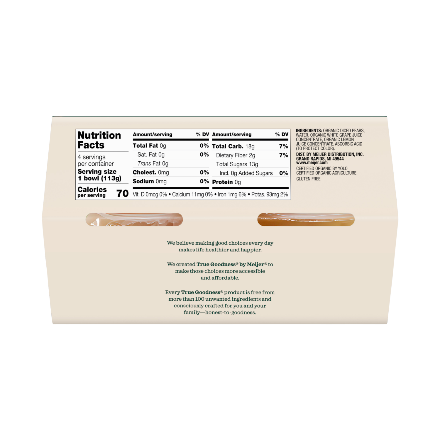 slide 2 of 3, True Goodness Organic Diced Pears in 100% Juice, 4 ct