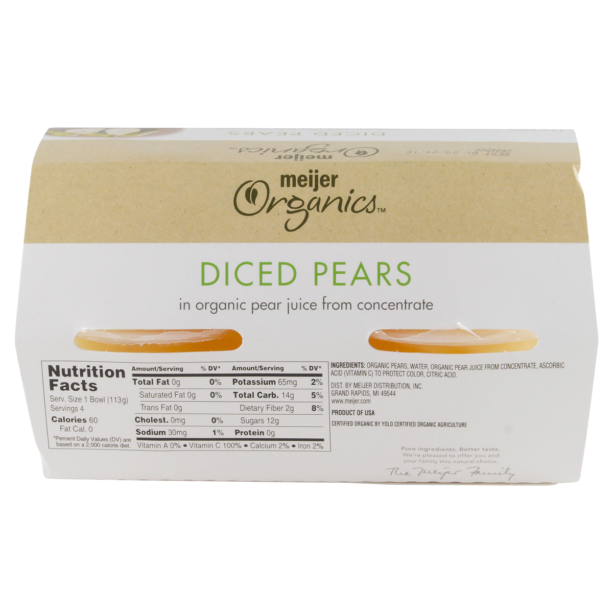 slide 3 of 4, Meijer Organics Diced Pears in 100% Juice, 16 oz