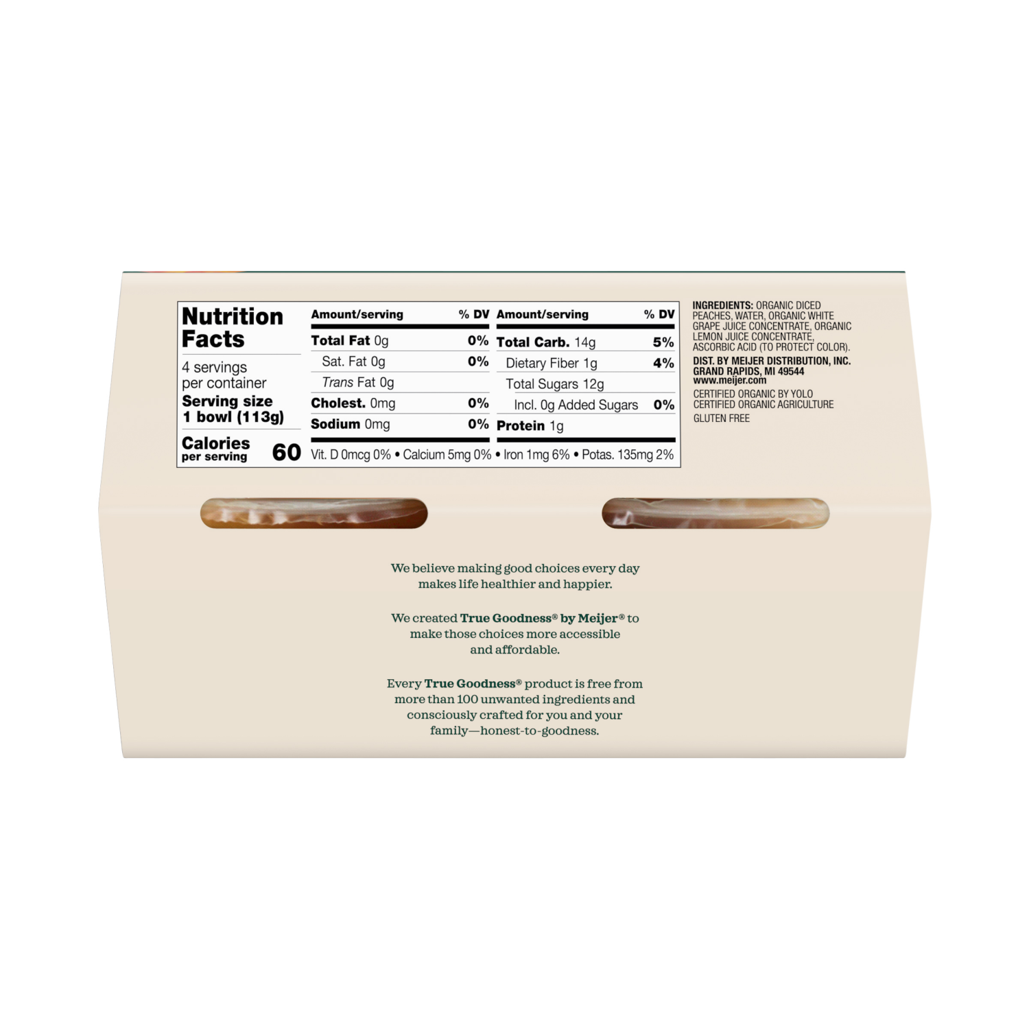 slide 2 of 3, True Goodness Organic Diced Peaches in 100% Juice, 4 ct