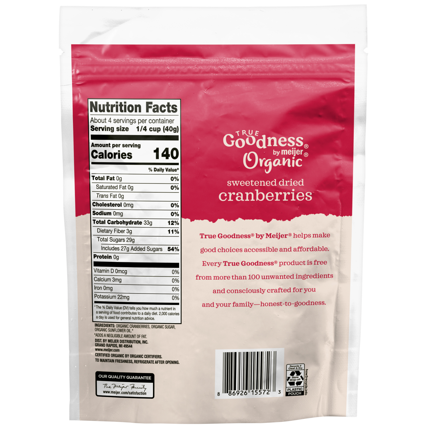 slide 2 of 2, True Goodness Organic Sweetened Dried Cranberries, 6 oz