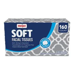 Meijer Soft Facial Tissue White, 160 Count