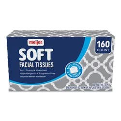 Meijer Soft Facial Tissue White, 160 Count