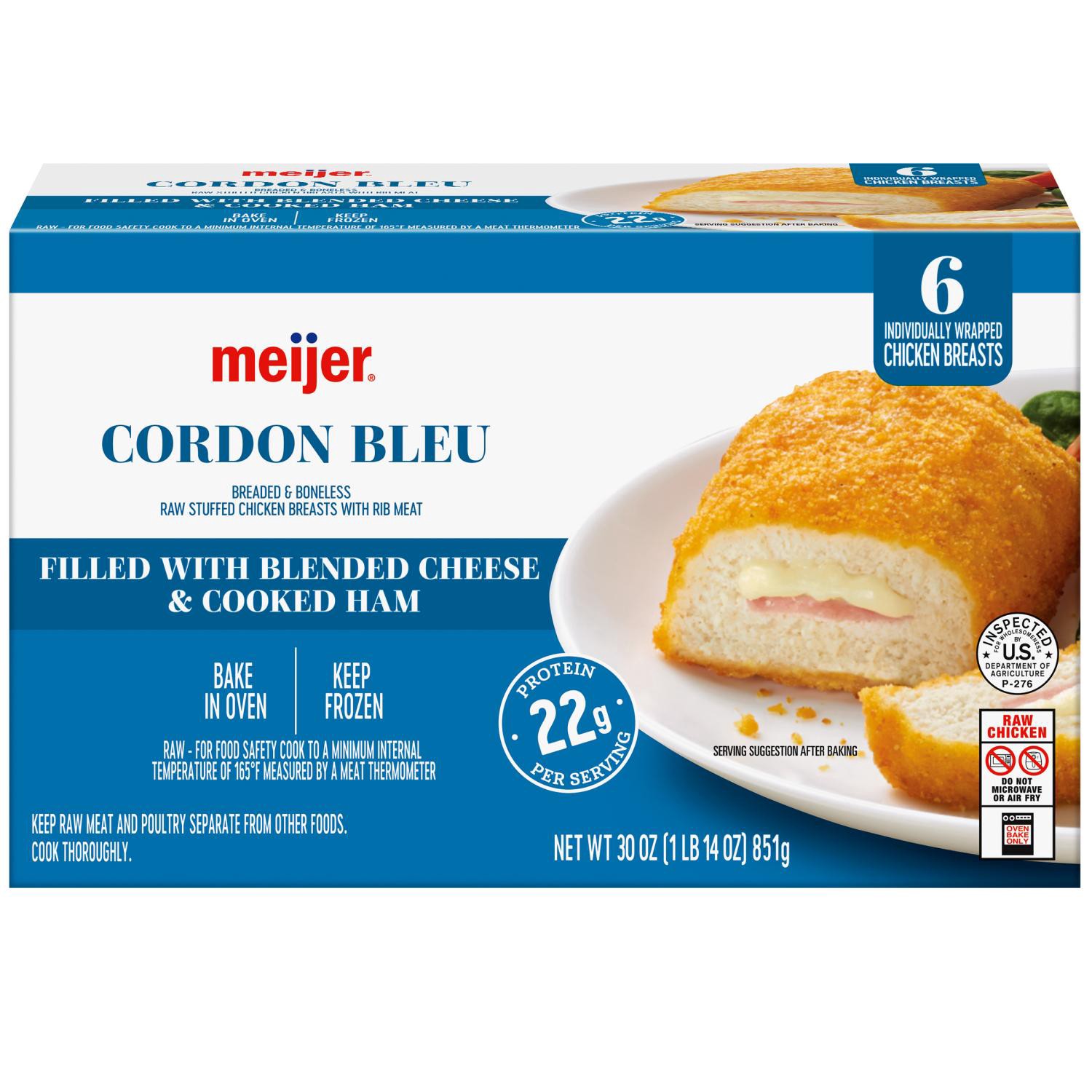 slide 1 of 8, Meijer Cordon Bleu Stuffed Chicken Breast, 6 Count Frozen, 6 ct