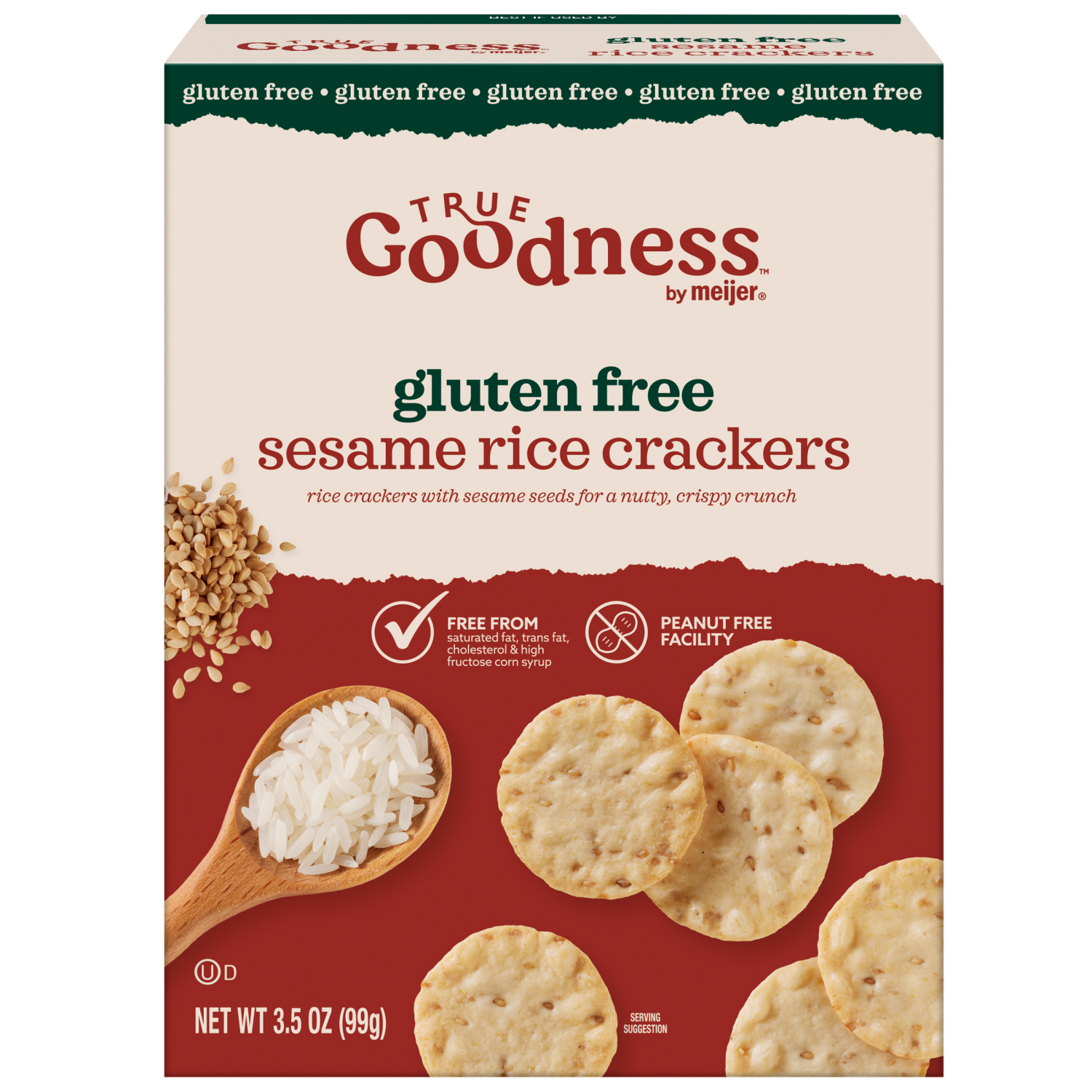 slide 1 of 5, Meijer Sesame Rice Crackers, 3.5 oz