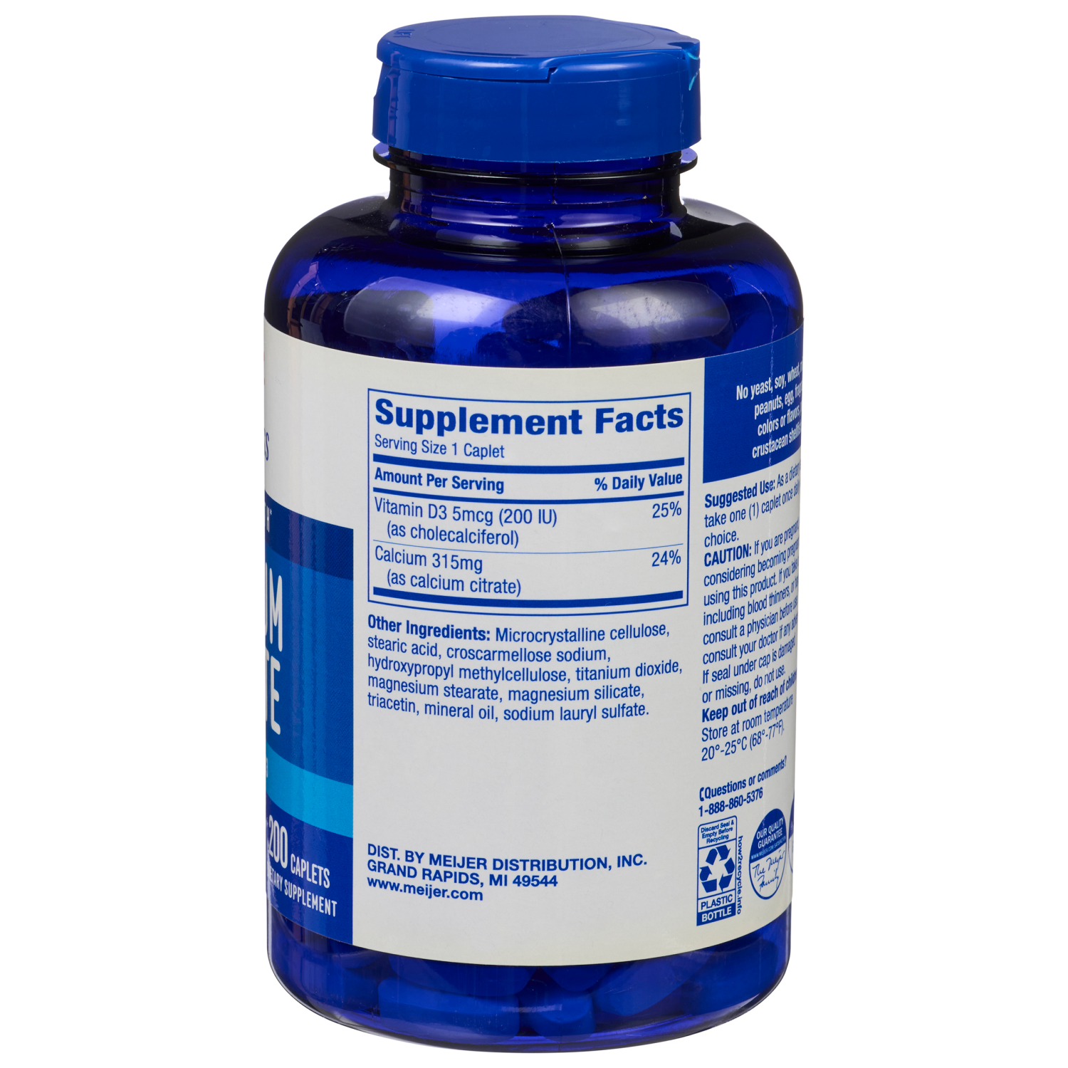 slide 2 of 2, MEIJER WELLNESS Meijer Natural Calcium Citrate with Vitamin D3 Caplets, 200 ct