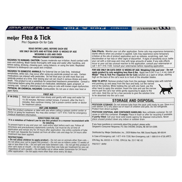 Meijer Pro I SqueezeOn Flea & Tick for Cats and Over 5 lb, 3 ct Shipt