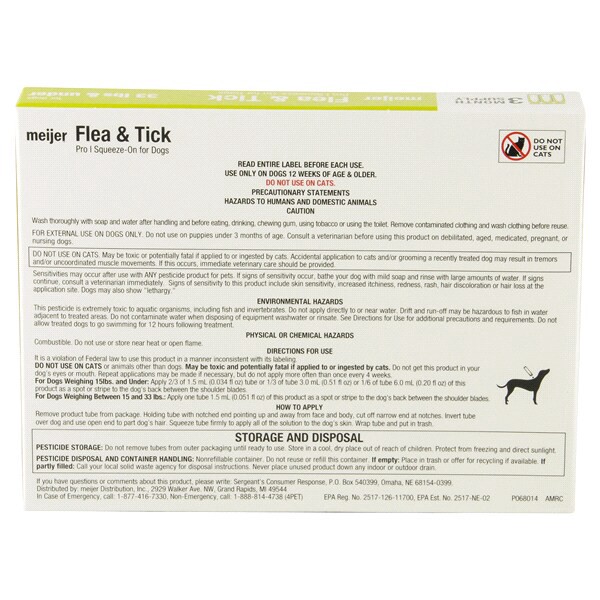 slide 4 of 13, Meijer Pro I Squeeze-On Flea & Tick for Dogs or less, 33 lb, 3 ct