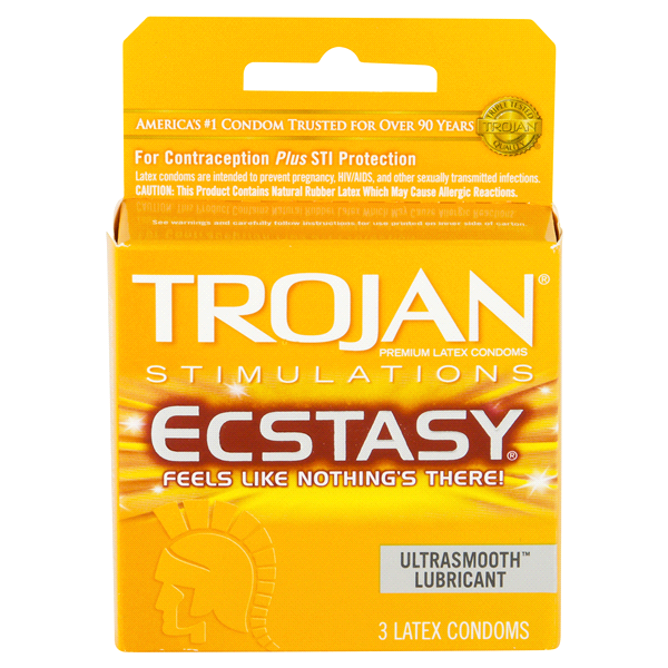 slide 1 of 1, Trojan Stimulations Ecstasy Ultrasmooth Lubricant Latex Condoms, 2 ct