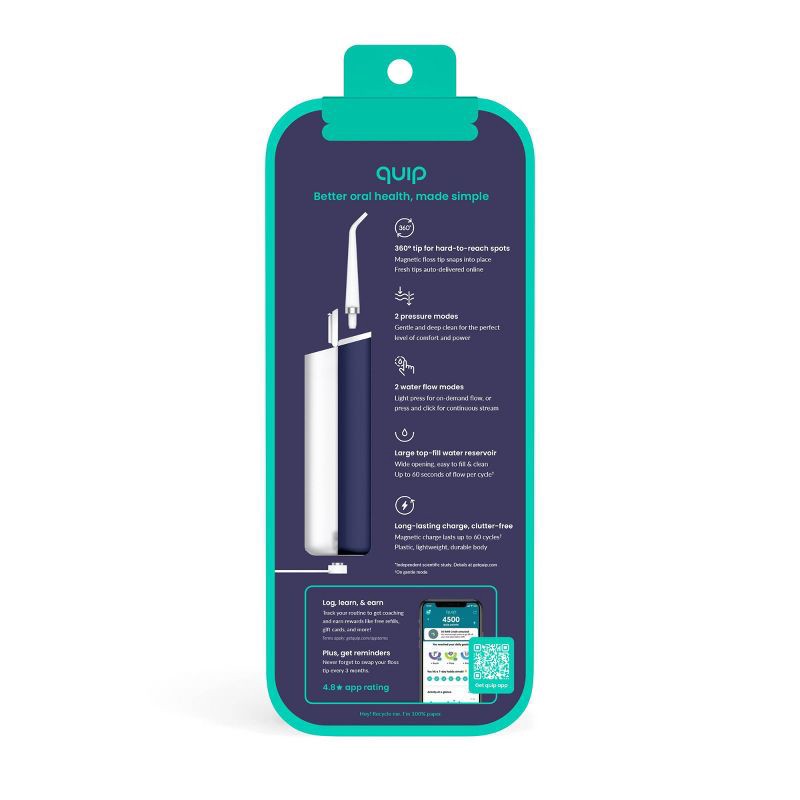 slide 3 of 16, quip Cordless Rechargeable 2-Pressure Modes Plastic Countertop Water Flosser, 1 ct