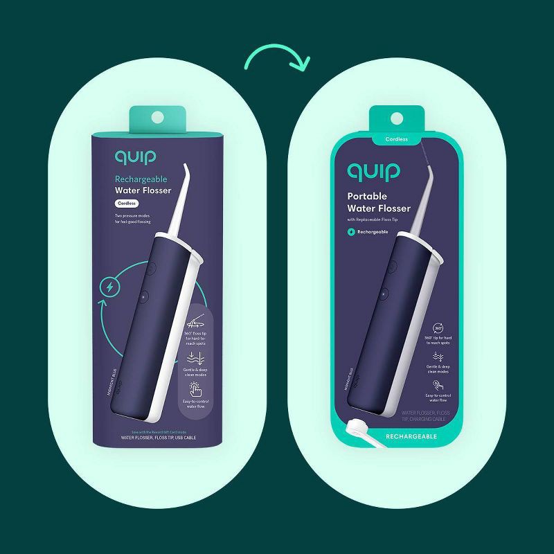 slide 4 of 4, quip Rechargeable Cordless Water Flosser - 2 Modes + 360 Tip - Midnight Blue, 1 ct