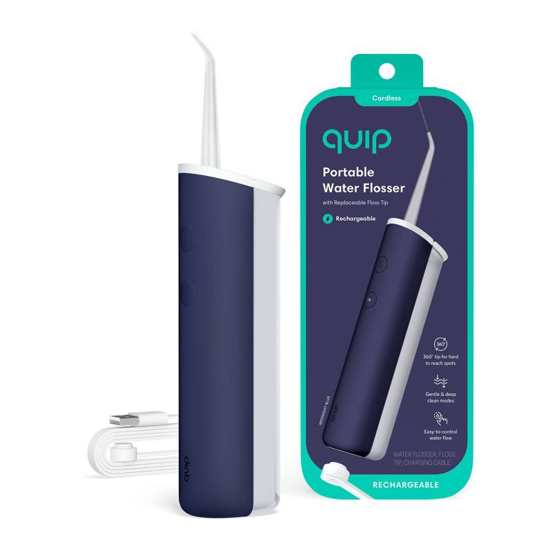 slide 1 of 4, quip Rechargeable Cordless Water Flosser - 2 Modes + 360 Tip - Midnight Blue, 1 ct