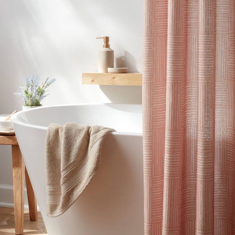 slide 4 of 4, 15pc Grid Lines Shower Curtain Set Rust - Threshold™, 15 ct