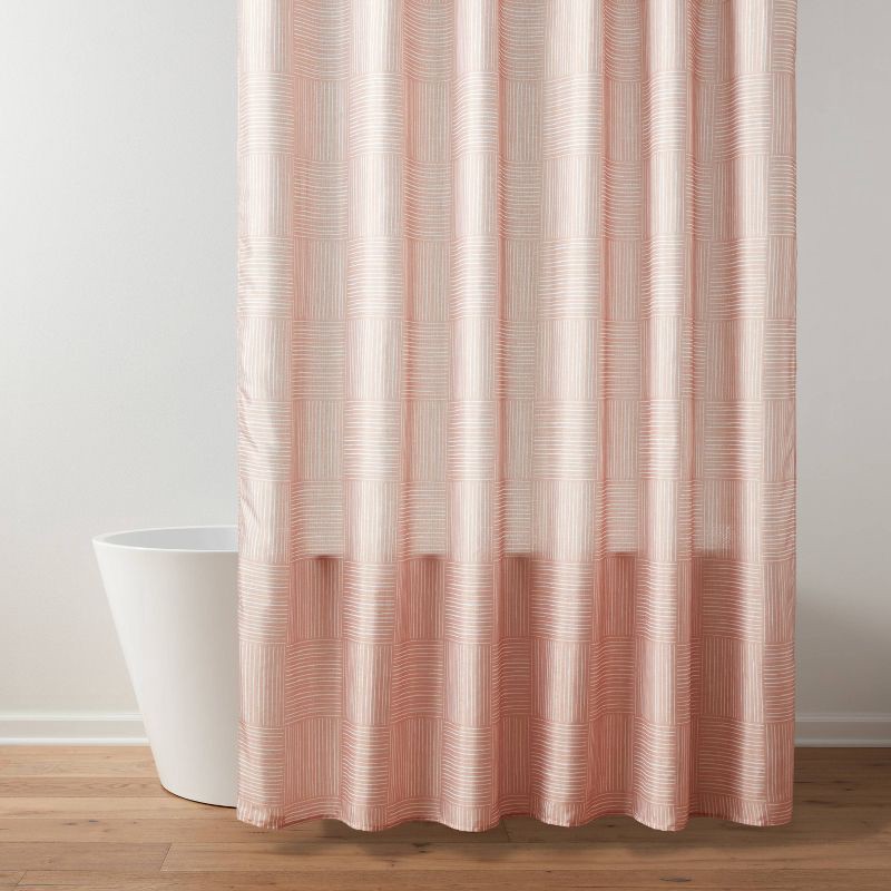 slide 2 of 4, 15pc Grid Lines Shower Curtain Set Rust - Threshold™, 15 ct