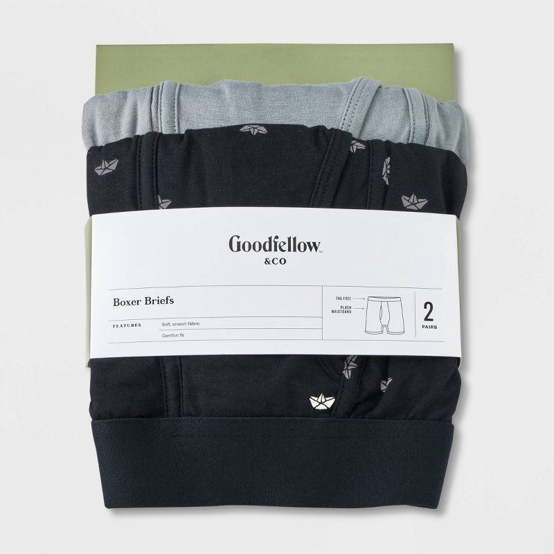 slide 4 of 4, Men's Paper Boat Print Boxer Briefs 2pk - Goodfellow & Co™ Black S, 2 ct