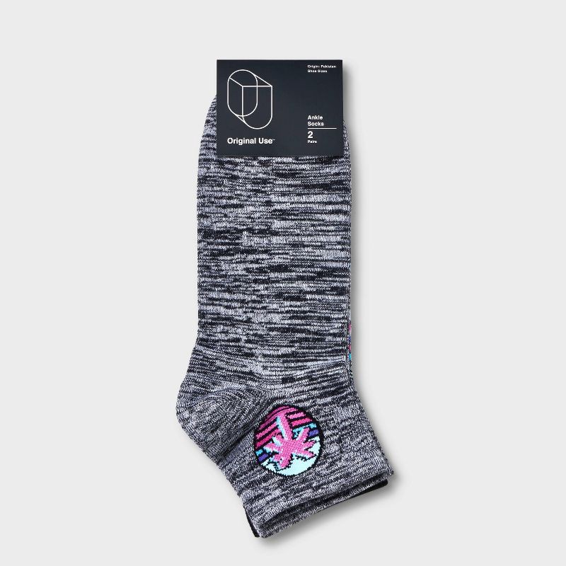 slide 3 of 3, Men's Striped Neon Palm Tree Print Ankle Socks 2pk - Original Use™ 6-12, 2 ct