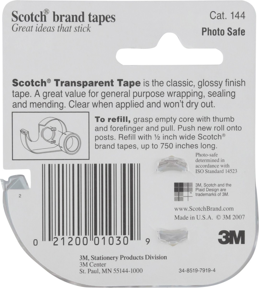 slide 8 of 9, SCOTCH HOME & OFFICE TAPE Transparent Tape W/Dispenser Gloss Finish 1/2"X450", 1 ct