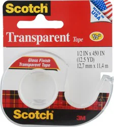 SCOTCH HOME & OFFICE TAPE Transparent Tape W/Dispenser Gloss Finish 1/2"X450"