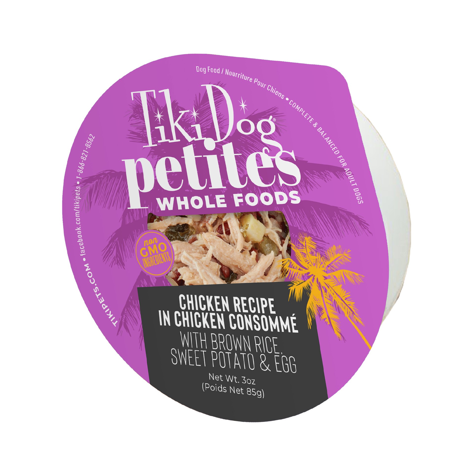 slide 1 of 7, Tiki Dog Petites Whole Foods Wet Dog Food, Chicken, 3 oz. Cup (4 Count), 3 oz