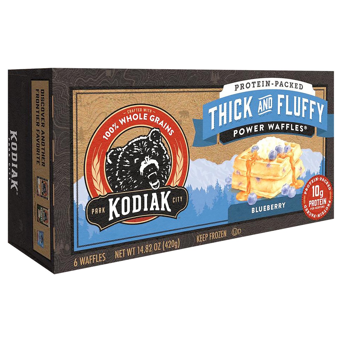 slide 3 of 8, Kodiak Cakes Thick And Fluffy Blueberry Power Waffles, 6 ct