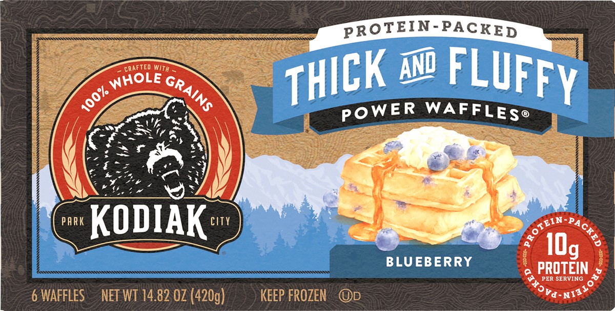 slide 5 of 8, Kodiak Cakes Thick And Fluffy Blueberry Power Waffles, 