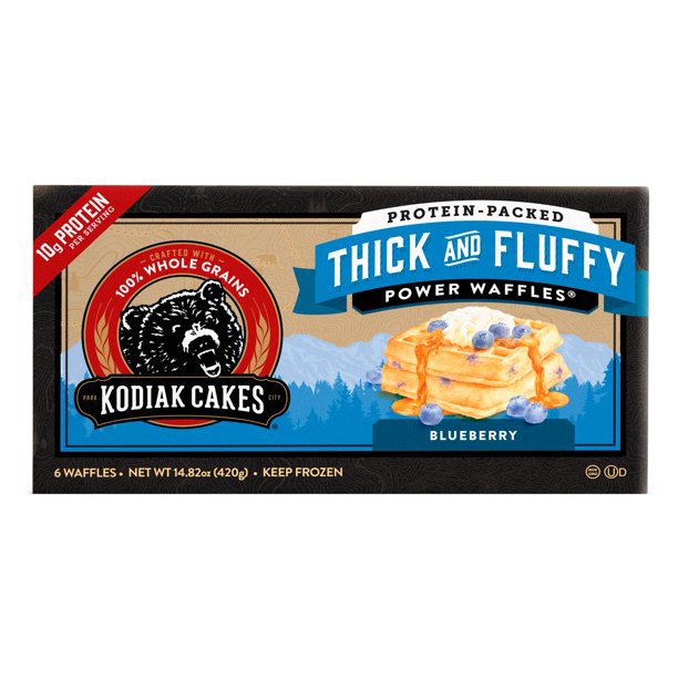 slide 1 of 8, Kodiak Cakes Thick And Fluffy Blueberry Power Waffles, 