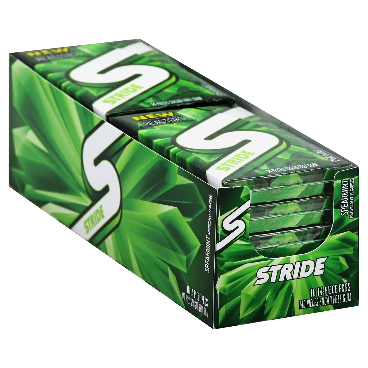 slide 4 of 5, Stride Spearmint Sugar Free Gum, 10 Packs of 14 Pieces (140 Total Pieces), 10 ct