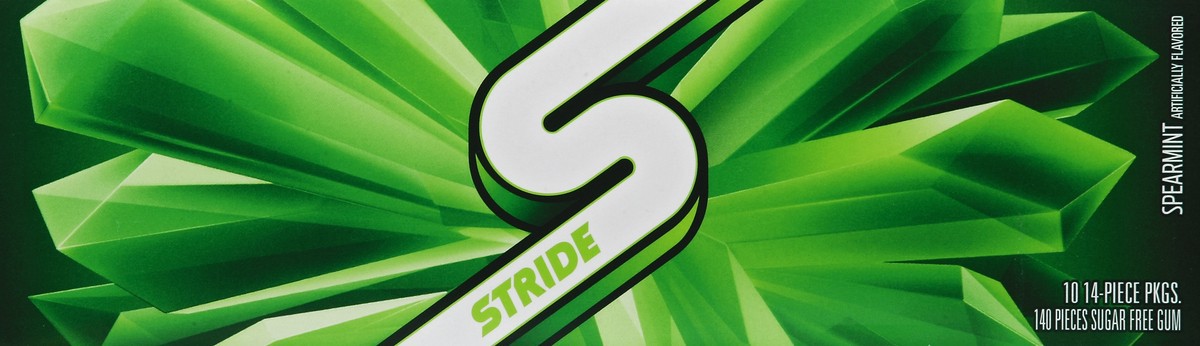 slide 2 of 5, Stride Spearmint Sugar Free Gum, 10 Packs of 14 Pieces (140 Total Pieces), 10 ct