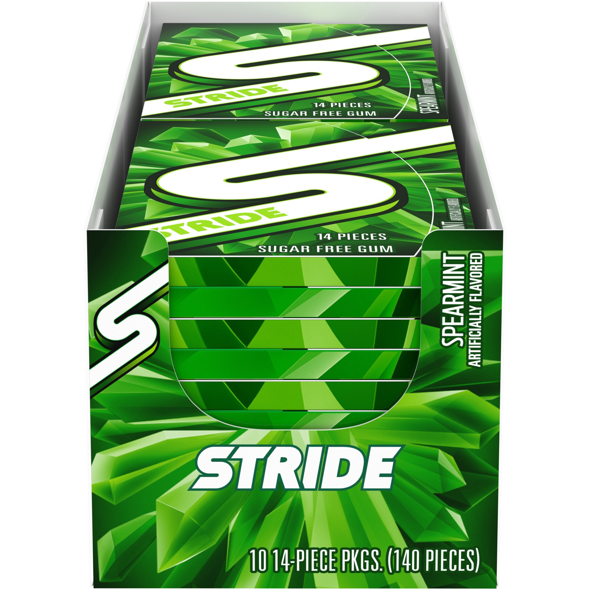 slide 1 of 5, Stride Spearmint Sugar Free Gum, 10 Packs of 14 Pieces (140 Total Pieces), 10 ct