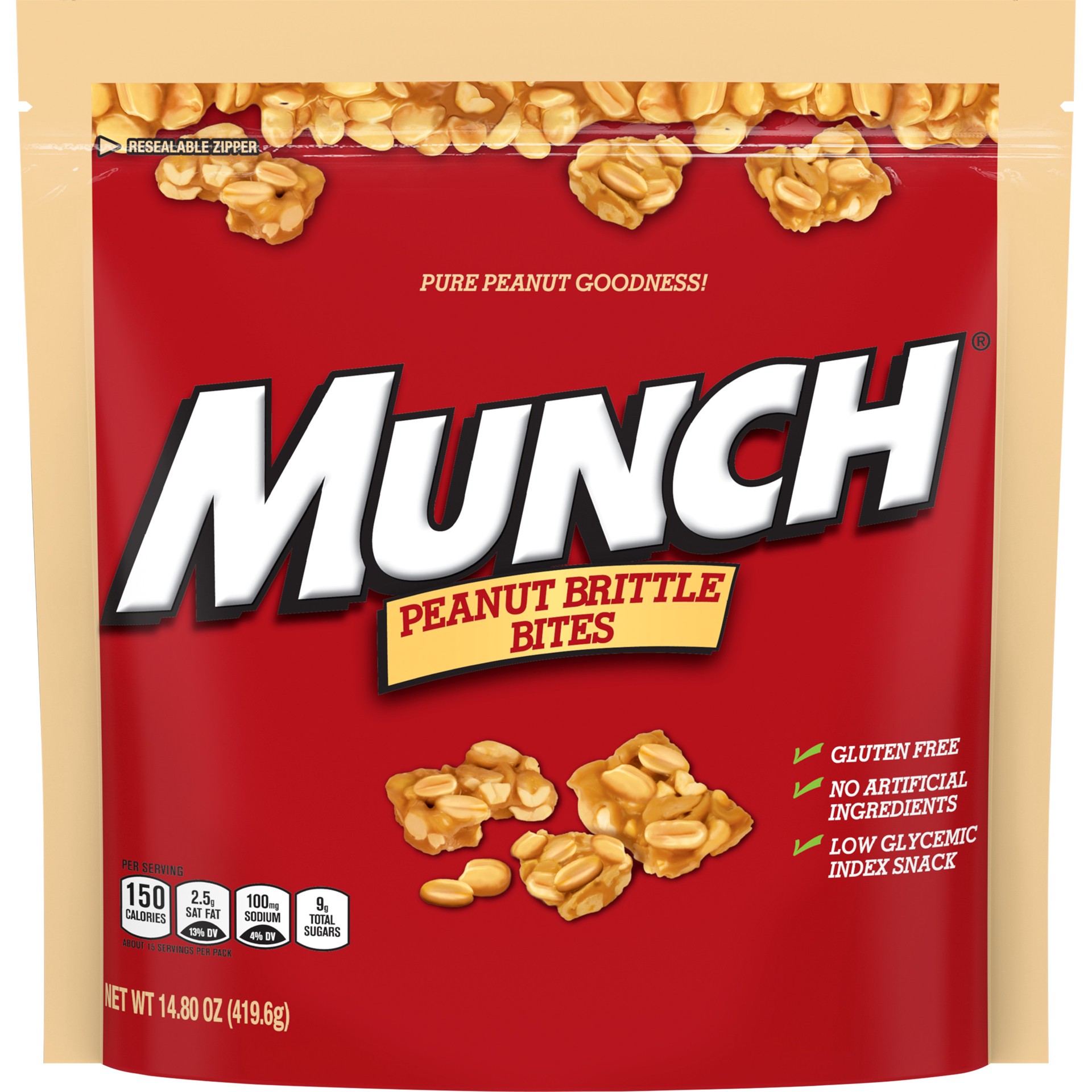 slide 1 of 8, MUNCH Peanut Brittle Bites, 14.8 oz Bag, 14.8 oz