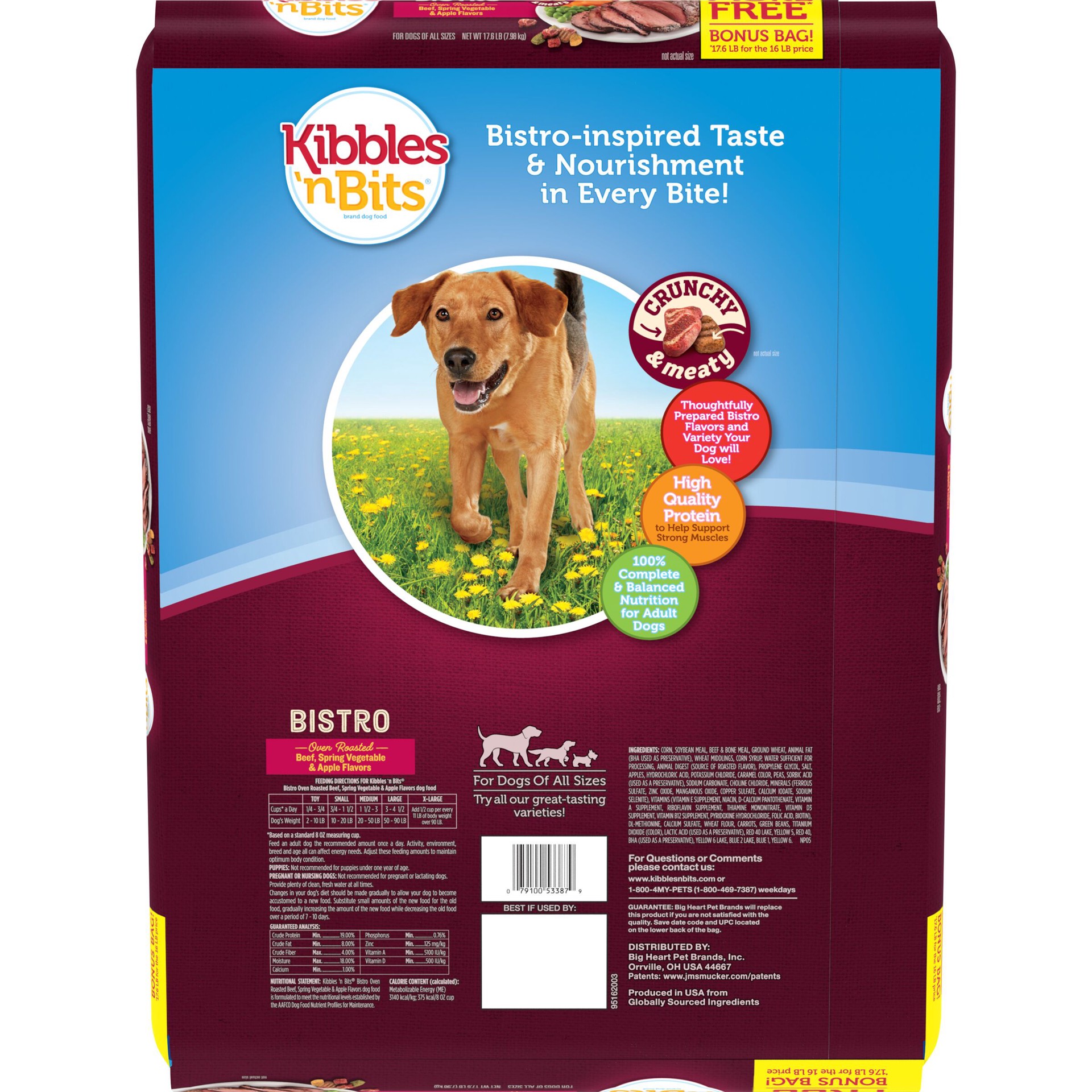 slide 3 of 3, Kibbles 'n Bits Bistro Oven Roasted Beef Flavor Dog Food, 17.6-Pound, 17.6 lb