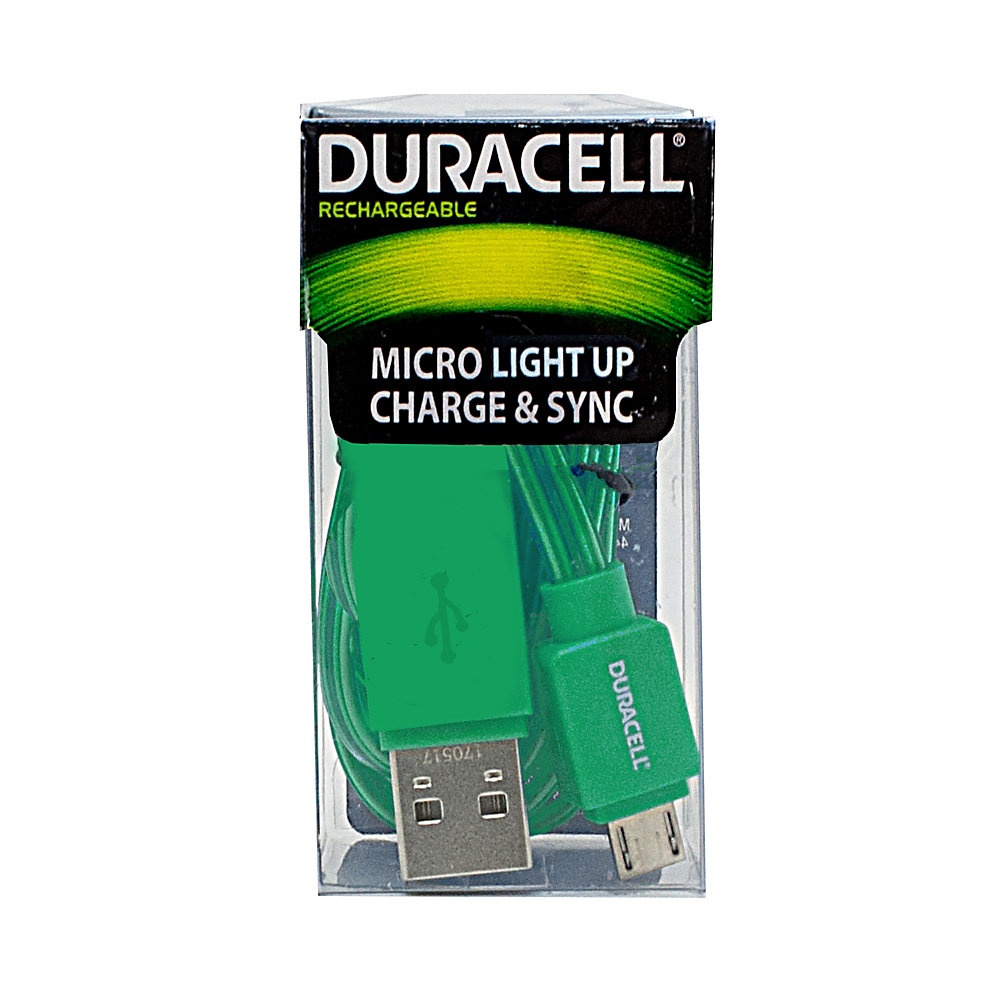 slide 1 of 1, Duracell Light Up Micro Usb Cable, 3', Green, Le2247, 1 ct